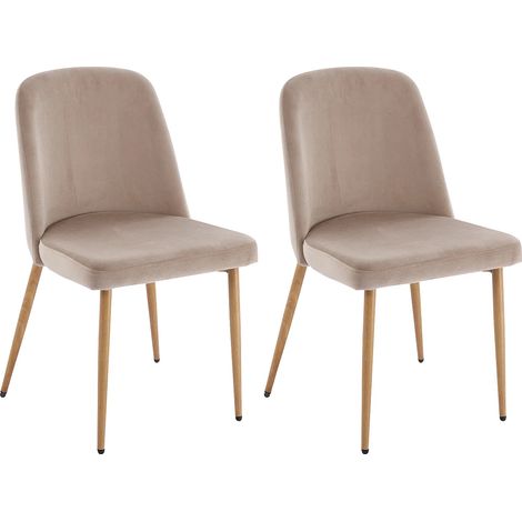 Lot de 2 chaises en velours et métal effet bois - Beige - MINAGRI (1/5)