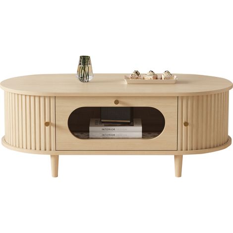 Table basse de salon 100 x 50 x 36 cm, finition bois, avec tiroir, porte coulissante, table d’appoint, table de salon avec 4 pieds de support