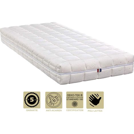 Matelas Mémoire de Forme 60 Kg/m3 120x190 x 19 cm Très Ferme - Spécial Sommier Electrique - Déhoussable Housse Lavable - 5 Zones de Confort - Ame Poli Lattex HR Haute Densité - (1/2)