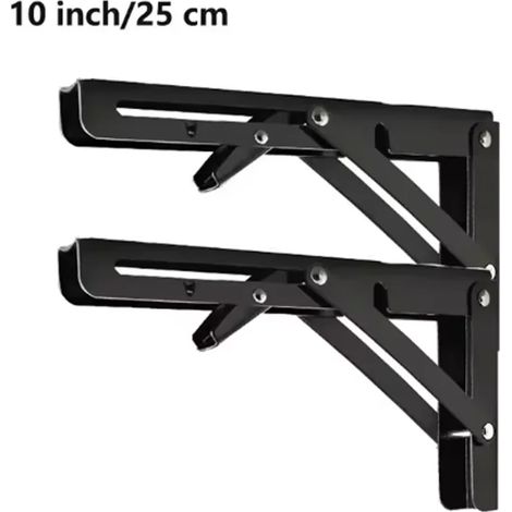 (2 pièces noires 10 pouces - standard) 2 supports d'angle pliables triangulaires robustes en acier inoxydable, réglables, pour étagères murales ou de table, pour banc (1/5)