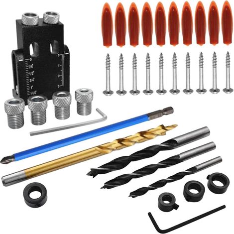 38PCS Gabarit de Trou de Poche, Bricolage, Perceuse à Bois, Gabarit de Réglage Des Trous, Gabarits de Chevilles, Perceuse pour Câble Horizontal (1/5)
