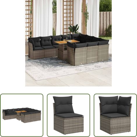 vidaXL Rattanmöbel - 11-tlg. Garten-Sofagarnitur mit Kissen Grau Poly Rattan (1/5)