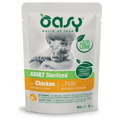 Oasy Cat Bocconcini in Salsa Adult Sterilizzato con Pollo - Oasy Cat Bocconcini in Salsa Adult Sterilizzato con Pollo - Bustina Da 85 Gr (1/3)