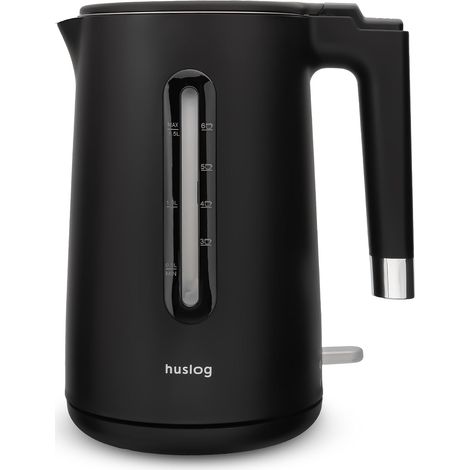 Bouilloire Électrique 1,5L 2200W Double Paroi Cool Touch, Acier Inoxydable 304, Sans BPA, Indicateur de Niveau d’Eau, Base 360°, Protection contre la Marche à Sec, Noire (1/5)