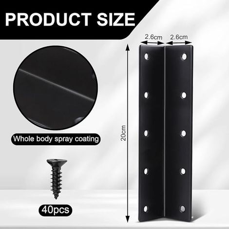 L-Shaped Angle Connector, L-Shaped Metal Angle Bracket, Stainless Steel Bracket, 20 x 2.8 x 2.8 cm, Metal Angle Bracket with Screws for Furniture, Shelves, Cabinets, Repairs (1/4)