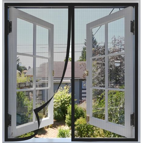 Mosquitera magnética para ventanas de 70 x 95 cm, cierre automático, no requiere taladrar, apta para la mayoría de ventanas y puertas de balcón, color negro. (1/5)