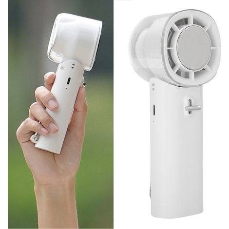 Ventilador portátil, compacto, recargable y silencioso con 5 velocidades y cable para viajes, playa, camping, ABS, blanco [316 g] (1/5)