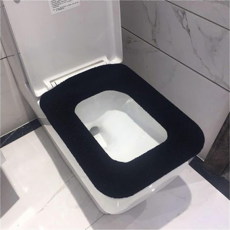 Housse de siège de toilette chaude d'hiver, coussin doux et lavable, taille universelle pour salle de bain, noire (1/5)