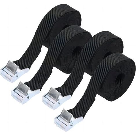 Lot de 4 sangles d'arrimage à cliquet, 1,5 m x 25 mm, tendeurs robustes et réglables pour motos, cargaisons, camions, remorques, bagages (noir) (1/5)