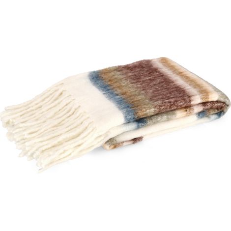 Bizzotto Coperta di Natale Nayla a Righe 130 x 170 Cm con Frange Bianco