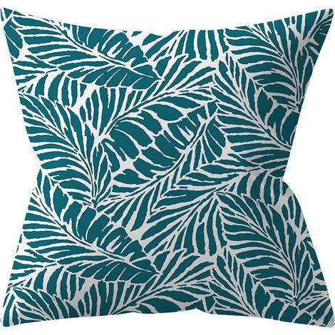 Lot de 4 Housses de Coussin d'extérieur,45x45cm imperméable Canapé Taie d'oreiller en Lin, Plante Verte,Coussins Décoratifs pour Jardin (45 x 45 cm, Turquoise 2) (1/4)