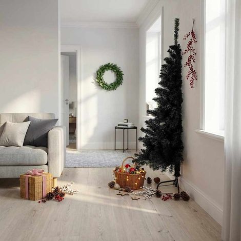 vidaXL Artificial Half Christmas Tree with Stand Black 180 cm PVC (1/5)