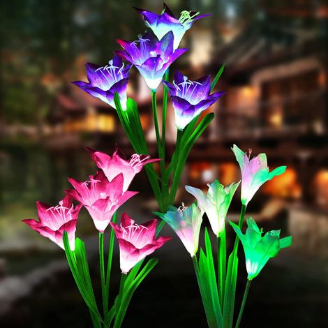 Lanterne artificielle en forme de fleur de lys, 4 lampes de jardin d'extérieur (3 pièces) (1/3)