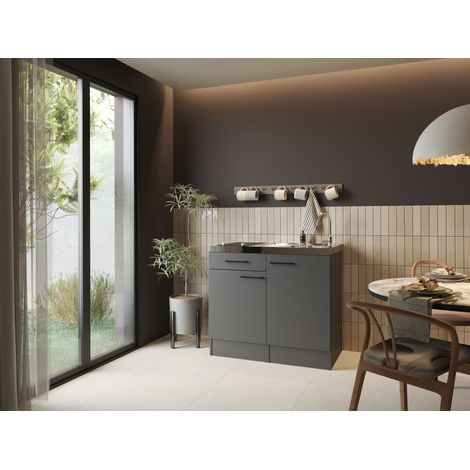 Miniküche Singleküche Küche Pantry 100 cm Grau Matt Oliver Respekta