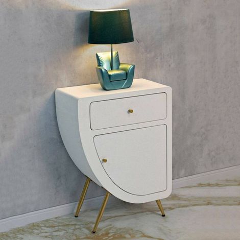 Dmora - Nachttisch Bonorva, Niedrige Kommode, Tisch, Multifunktionaler Nachttisch, Weiß und Gold, 60x32 h79 cm (1/5)