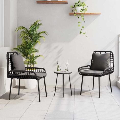 Garten Essgruppe 3 pcs Schwarz und Anthrazit Poly-Rattan
