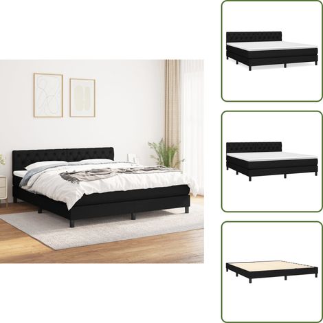 Sommier à lattes de lit avec matelas Noir 160x200 cm Tissu - Lit Double - Lit Tapissier - Literie - Matelas À Ressorts Ensachés - Tête De Lit Ajustable (1/5)