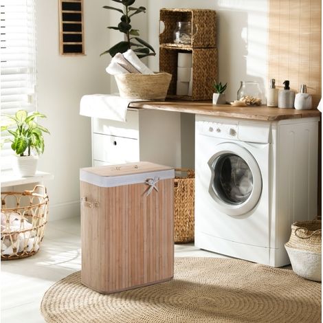 Cesto porta biancheria stretto con coperchio in bambù 72 L naturale OKWISH (1/5)