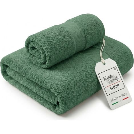 Pair de serviettes pour le visage et les invités Asperges - 100 % coton éponge 450 g/m² Fabriqué en Italie