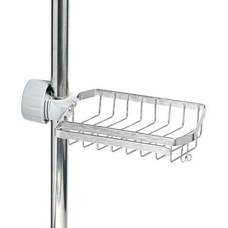 Portasapone da Doccia Senza Foratura, Adatto per Asta Doccia da 15-25mm, Portasapone Multifunzionale e Porta Shampoo per Bagno, Porta Spugna con Porta Asciugamani - Argento (1/5)