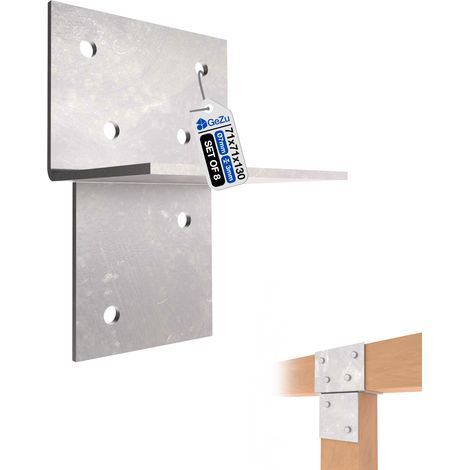 Lot de 8 Pièce de connexion en T pour bois 71 x 71 mm – Galvanisée à chaud – Support de connexion murale et de poteau – Structures en bois – GeZu Impex