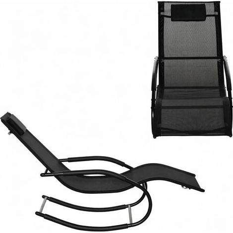 CHICFURN Sedia a dondolo da esterno nera in metallo zincato e textilene, 160 kg (1/5)