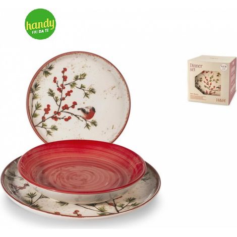 Servizio di Piatti Natalizio 18 Pezzi Nordic Red Delights in Stoneware (1/5)