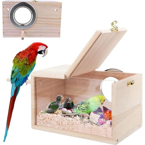 Boîte d'Élevage Transparente pour Oiseaux Nid pour Perruche :Boîte d'Élevage en Bois pour Perruches Bois Massif Cage d'Élevage pour Perroquets Boîte de Reproduction pour Oiseaux Maison d'oiseaux (1/5)
