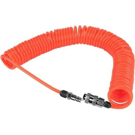 Flexible Compresseur Air 6 m, Rétractable Tuyau Compresseur D'air avec 1/4" Fiche de Raccordement, Antidéflagrant Tuyau Air Comprimé, Orange Diamètre Extérieur 8 mm pour Compresseurs (1/5)
