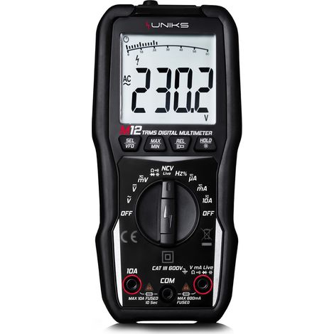 UNIKS M12 – Multimètre numérique compact TRMS 600 V/10 A, Cat III