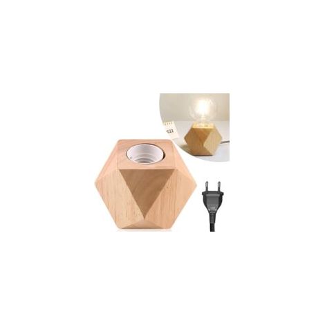 Niz Tischleuchte aus Holz – E27-Fassung – Kleine Nachttischlampe mit diamantförmigem Holzfuß – Europäischer Stecker – E27-Holzfassung – Ideal für Schlafzimmer, Wohnzimmer, Büro (Leuchtmittel nicht ent