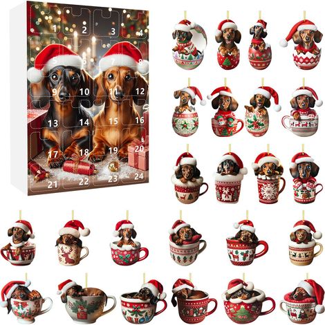 Chien Sausage - Décoration De Sapin De Noël En Acrylique - Calendrier De L'Avent - 24 Pièces (1/5)
