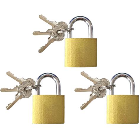 3PCS Cadenas à Crochet 32 mm avec Clés - Cadenas de Casier College, Valises, Armoires, Casiers de Gym, Vestiaires et Boîtes à Outils, Doré (1/5)