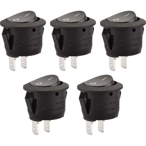 5er-Pack runde Kippschalter – 2 SPST-Anschlüsse, 6 A, 250 V QCQ – Schwarz (1/4)