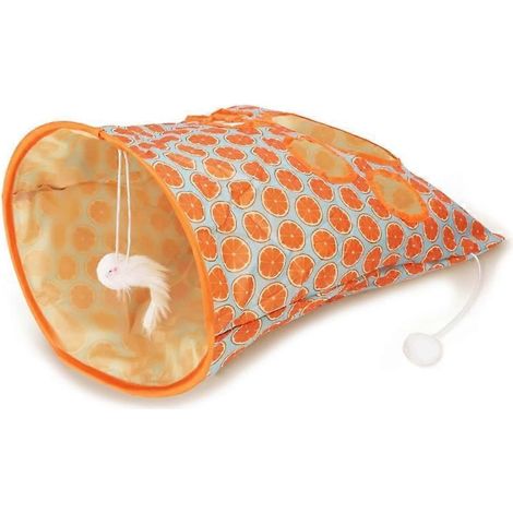 Tunnel pliable en polyester pour chat, tunnel interactif pour chatons - Orange (1/5)