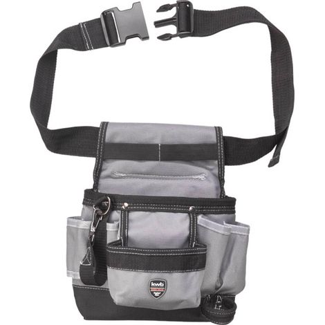 Ceinture porte-outils en nylon avec poche à clous, grandes et petites poches, boucle pour marteau et boucle avec mousqueton, 19 x 8.5 x 21 cm (1/4)