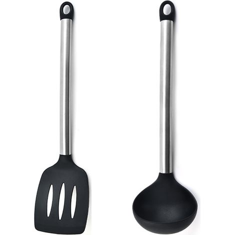 Ensemble Ustensiles Cuisine - Acier Inoxydable Et Silicone - Pour Casseroles Antiadhésives - Lot De 2 Pièces (1/5)