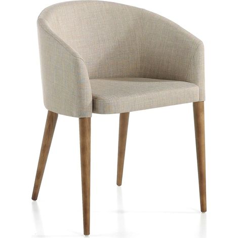 Fauteuil rembourré avec pieds bois - Beige (1/5)