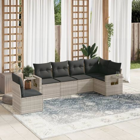 vidaXL Set Divano da Giardino 6pz con Cuscini Grigio Chiaro Polyrattan (1/3)