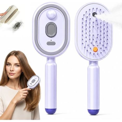 LISSEUR - FER A LISSER Pour Cheveux, 2 En 1 Brosse Lissante Vapeur, Pour Des Cheveux Épais Raides Ondulés Bouclés Lissage,Violet