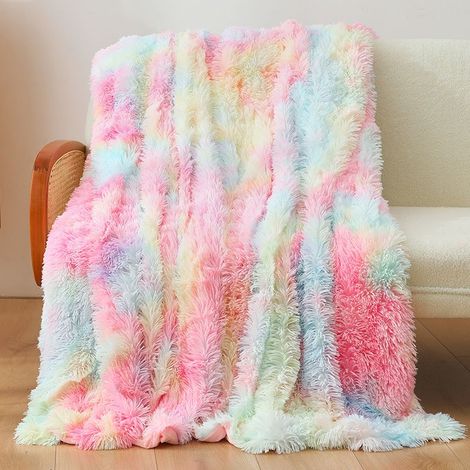130 x 160cm Grande Couverture Couleur en fausse Cachemire fourrue en peluche pour canapé et lit, super douce et poils longs, épaisse, élégante, confortable et moelleuse (1/4)