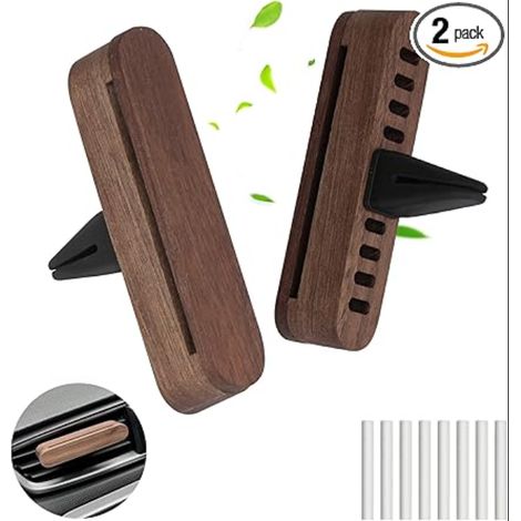 Désodorisant pour voiture en bois diffuseur automatique huiles essentielles avec recharges clip (1/5)
