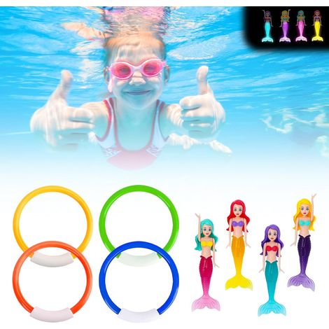 Swimming Pool Toys, 4 PVC Pool Rings, 4 Mermaid Toys Heavy Duty PVC Weighted Rings for Water Games, Suitable for Swimming Pool, Diving Training and Children (1/5)