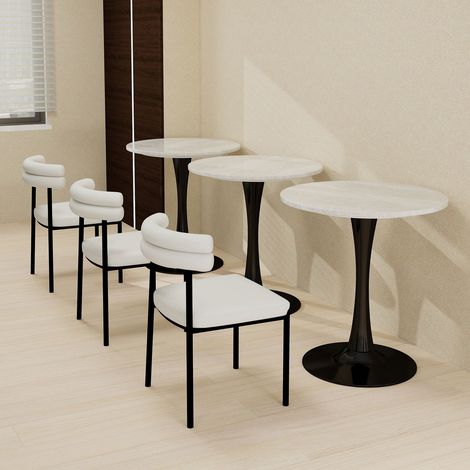 Table ronde ø70 cm marbre blanc veiné pieds métal noir style mid-century 2-4 personnes (1/5)