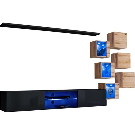 Set di mobili da salotto SWITCH XXI – LED – Nero e rovere – Design sospeso