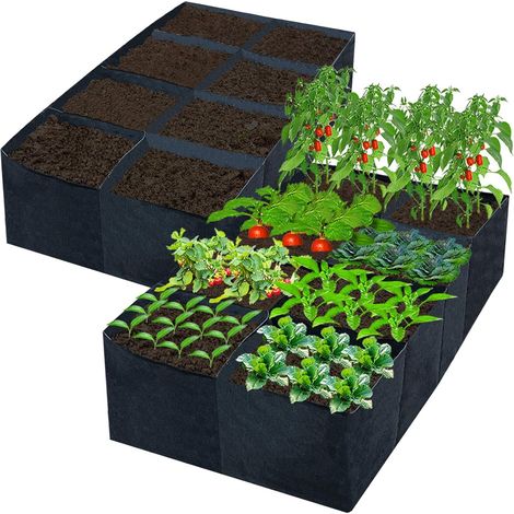 Bac de culture surélevé en tissu aéré pour jardin, planche pour herbes, fleurs et légumes du potager, Composition : 180 × 90 × 30 cm, Couleur : noir (1/5)