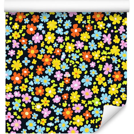 Papier peint à fleurs jaunes et turquoise pour salon et chambre 50x1000 cm (1/5)