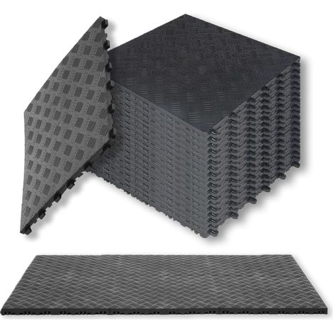 Lot de 20 dalles de garage emboîtables en PVC - 40 x 40 cm - Antidérapantes - Motif diamant - Résistantes à l'huile - Pour garages, caves, ateliers de réparation - Noir (1/5)