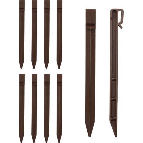 Piquet Ancrage Paysage - 10 pièces, Piquet Ancrage Paysage Plastique Robuste 24,6cm - Pour Bordure/Terrasse/Tente, Marron (1/5)