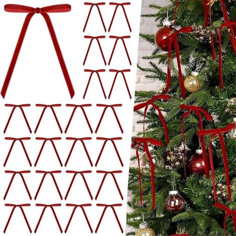24 rote Samt Weihnachtsbaumschleifen Bordeauxfarbene Weihnachtsdekoration Rote Schleifen für den Weihnachtsbaum Vintage Hochzeits Samtschleifen f (1/5)